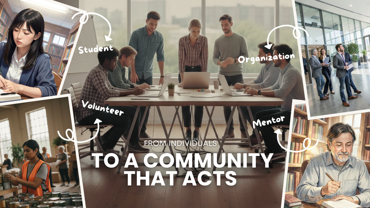 Collaboration between students, volunteers, mentors, and organizations